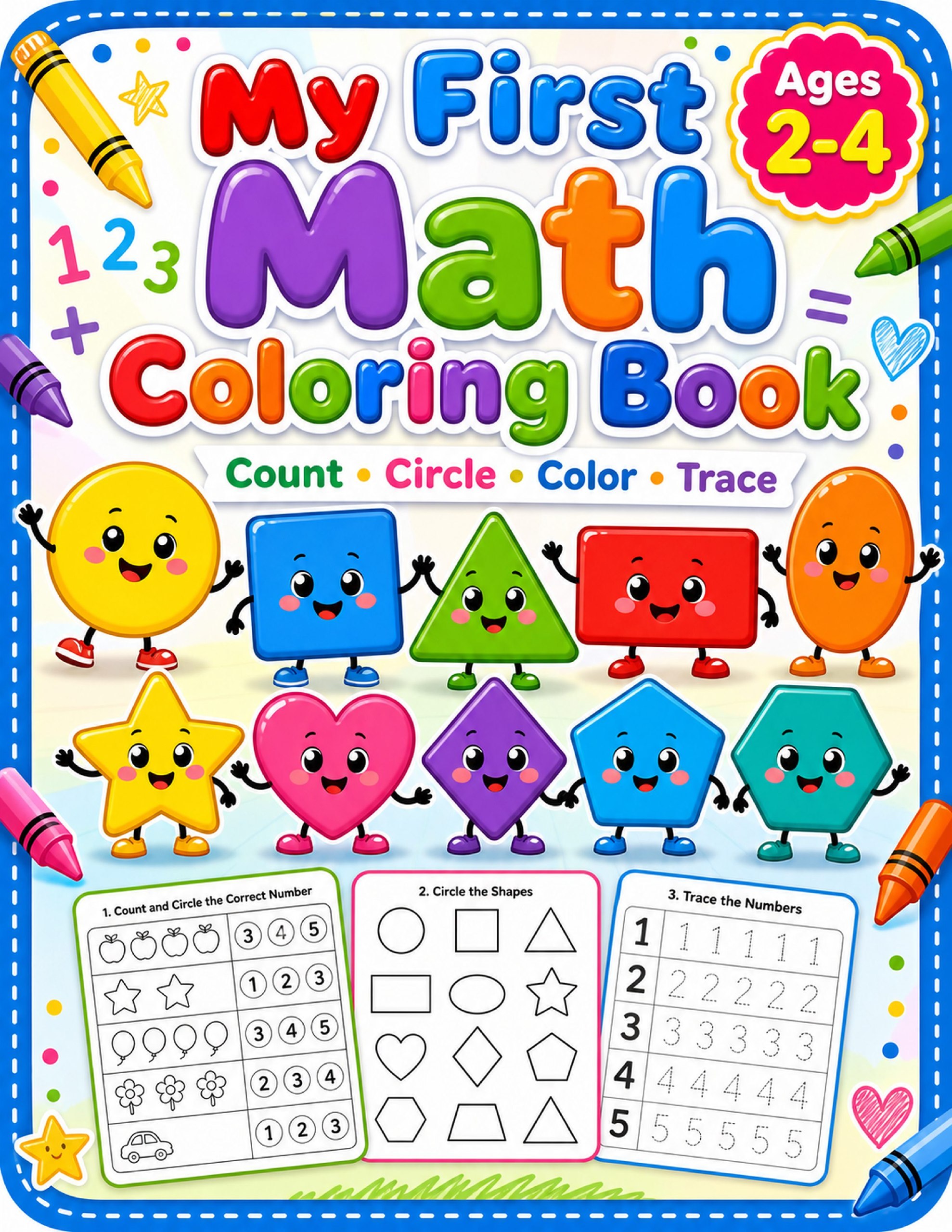 My First Math Coloring Book: Shape Recognition Worksheets for Toddlers Ages 2-4 Printable PDF printable coloring book cover