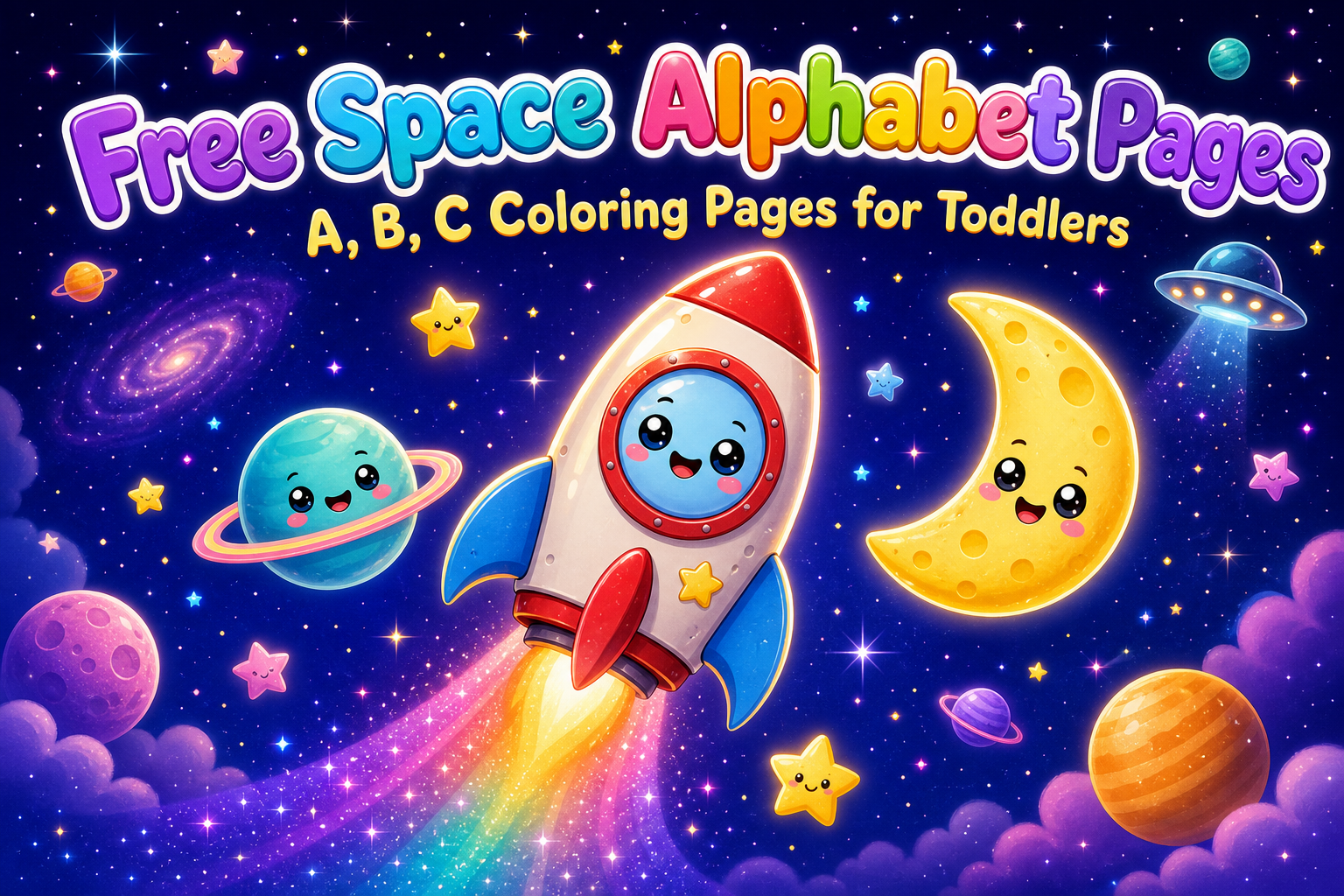Free Space Alphabet Coloring Pages for Toddlers [A, B, C Sample Pages]