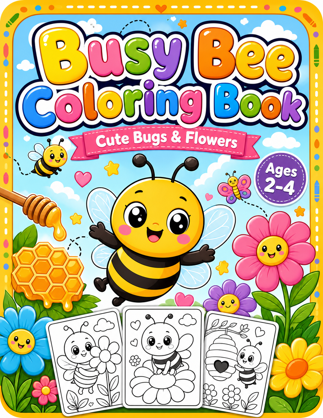Busy Bee Coloring Book for Toddlers Ages 2-4 | Printable PDF cover