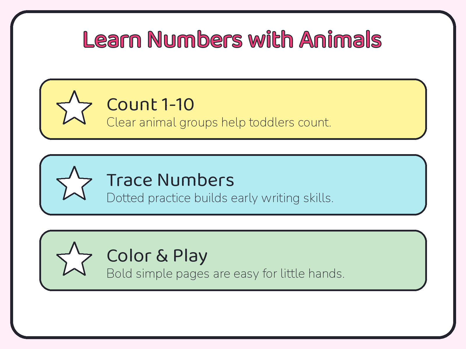 Numbers 1-10 Animal Coloring Book for Toddlers Ages 2-4 | Printable Counting PDF printable page preview thumbnail