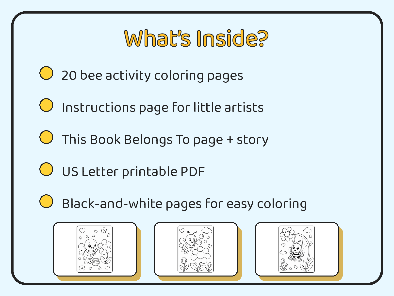 Busy Bee Coloring Book for Toddlers Ages 2-4 | Printable PDF printable page preview thumbnail