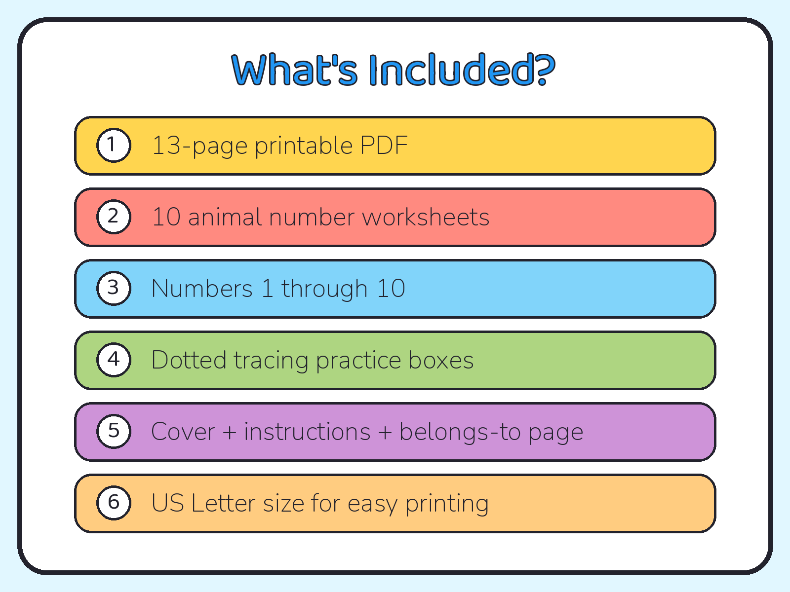 Numbers 1-10 Animal Coloring Book for Toddlers Ages 2-4 | Printable Counting PDF printable page preview thumbnail