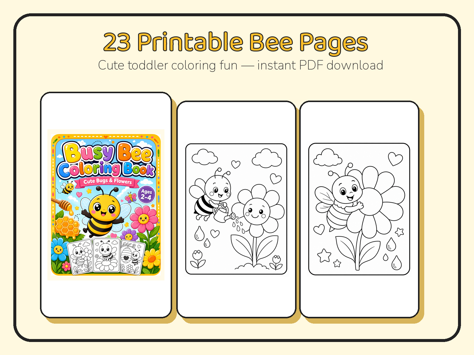 Busy Bee Coloring Book for Toddlers Ages 2-4 | Printable PDF printable page preview thumbnail