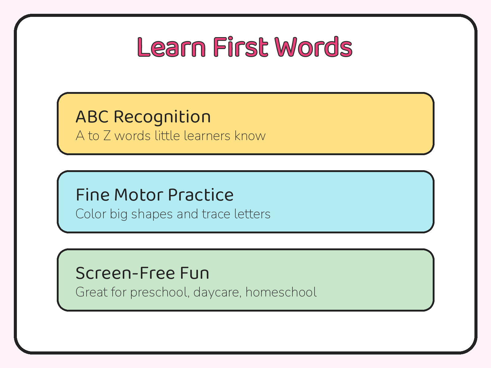 A-Z My First Words Coloring Book for Toddlers Ages 2-4 | Printable First Words ABC PDF printable page preview thumbnail
