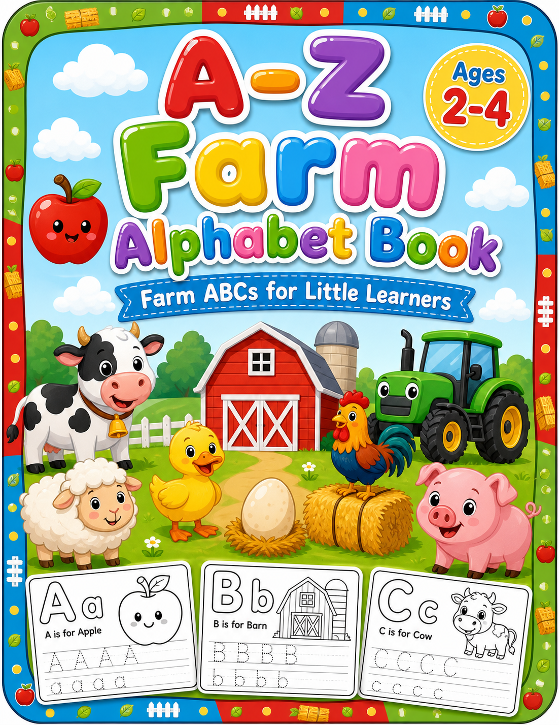 A-Z Farm Alphabet Book for Toddlers Ages 2-4 | Printable Farm ABC Coloring PDF cover