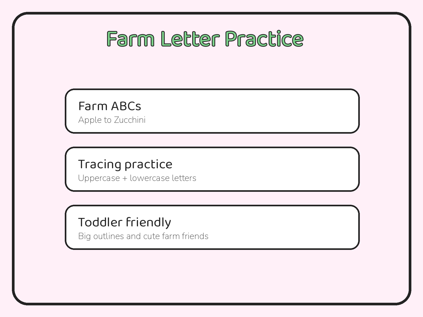 A-Z Farm Alphabet Book for Toddlers Ages 2-4 | Printable Farm ABC Coloring PDF printable page preview thumbnail