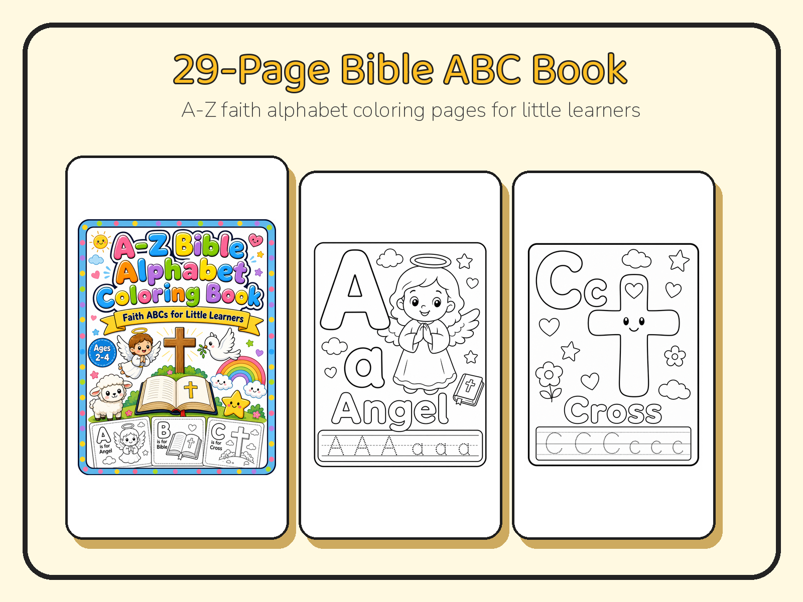 A-Z Bible Alphabet Coloring Book for Toddlers Ages 2-4 | Printable Faith ABC PDF printable page preview thumbnail