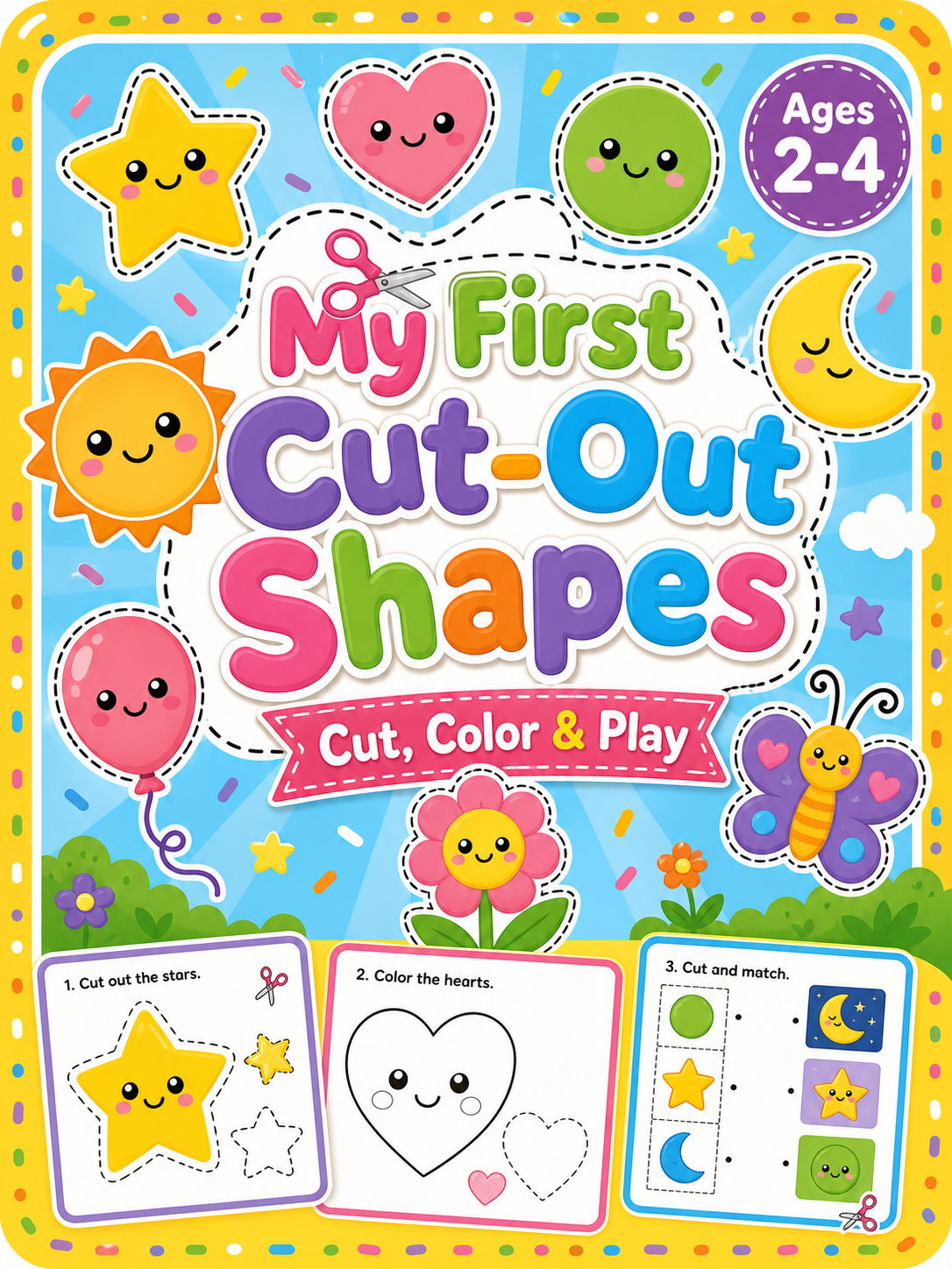 My First Cut-Out Shapes for Toddlers Ages 2-4 | Printable Scissor Skills PDF printable coloring book cover