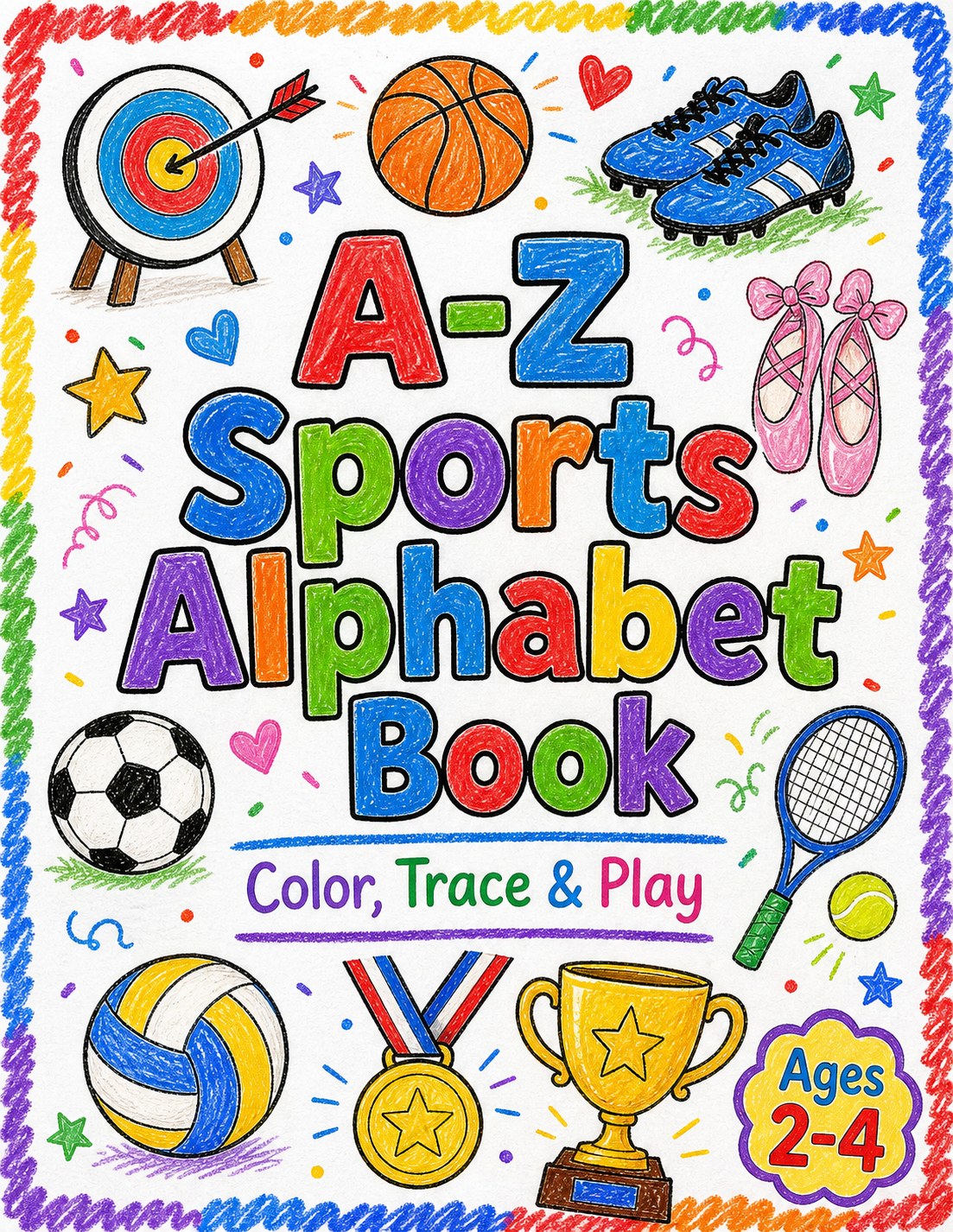 A-Z Sports Alphabet Book for Toddlers Ages 2-4 | Printable Sports ABC Coloring PDF printable coloring book cover