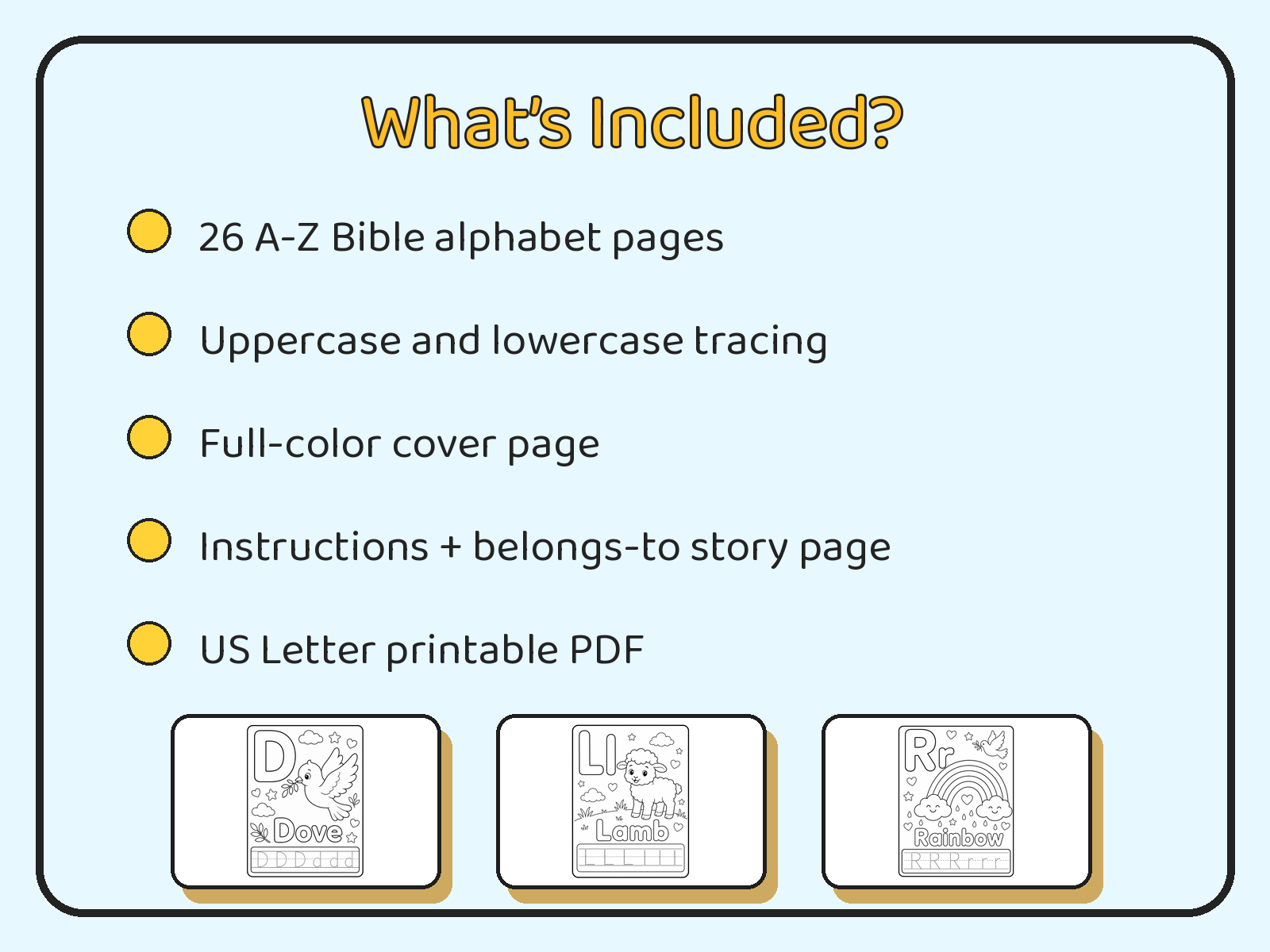 A-Z Bible Alphabet Coloring Book for Toddlers Ages 2-4 | Printable Faith ABC PDF printable page preview thumbnail