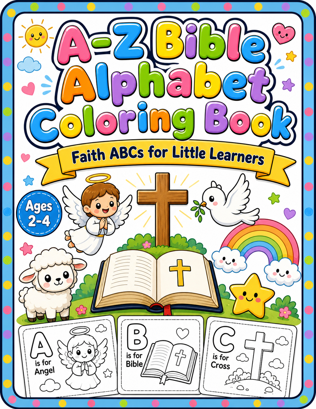 A-Z Bible Alphabet Coloring Book for Toddlers Ages 2-4 | Printable Faith ABC PDF printable coloring book cover