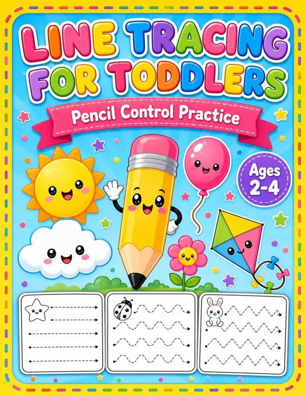 Line Tracing for Toddlers Ages 2-4 | Printable Pencil Control PDF printable coloring book cover