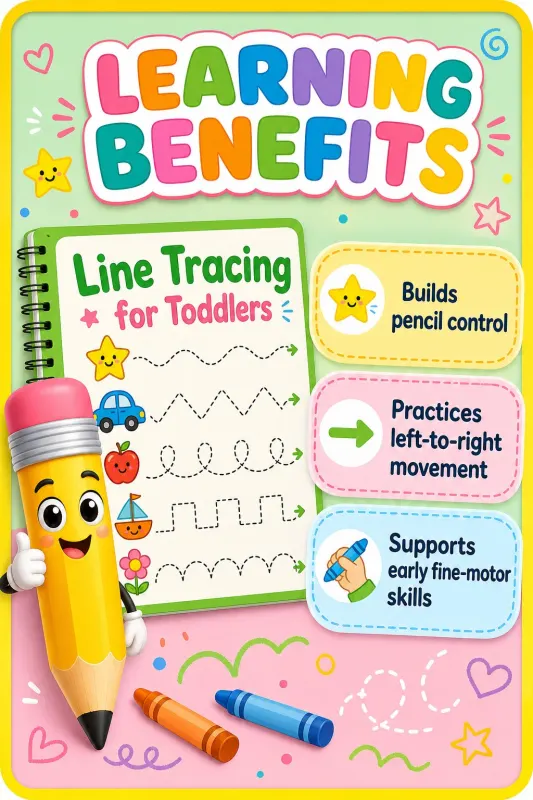 Line Tracing for Toddlers Ages 2-4 | Printable Pencil Control PDF printable coloring book cover