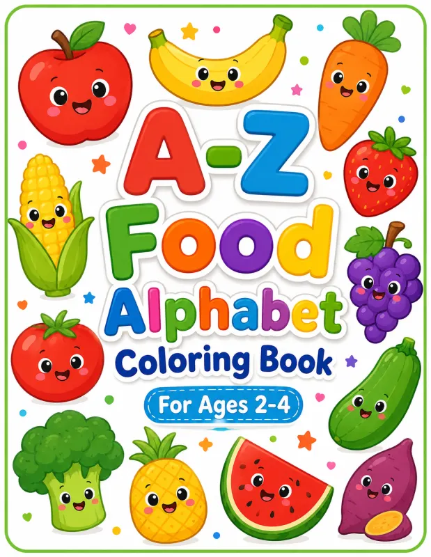 Food Alphabet Coloring Book for Toddlers printable coloring book cover