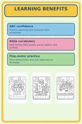 A–Z Bible Alphabet Coloring Book for Toddlers Ages 2–4 printable page preview 1