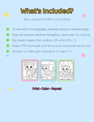 Leopard Printable Coloring Book for Toddlers Ages 2-4 printable page preview 1