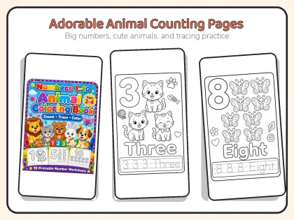 Numbers 1-10 Animal Coloring Book printable page preview 1