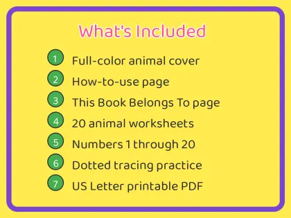 Count and Color Animals 1-20 printable page preview 2