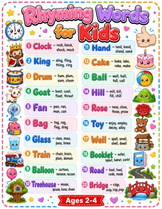 Rhyming Words Coloring Book for Kids Vol 2 — 20 More Rhyming Pairs Printable PDF cover thumbnail