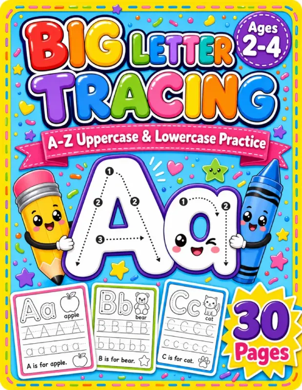 Big Letter Tracing Workbook for Toddlers Ages 2-4 | Printable A-Z Letter Tracing Practice PDF printable coloring book cover