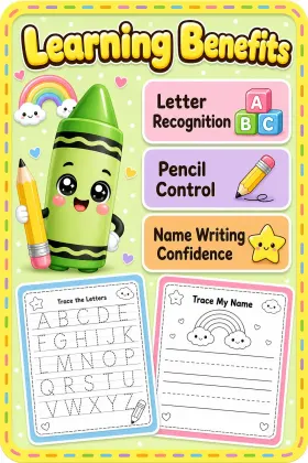 Dotted Name Practice Book for Toddlers Ages 2-4 | Printable Name Tracing ABC Letter Practice PDF printable page preview 1