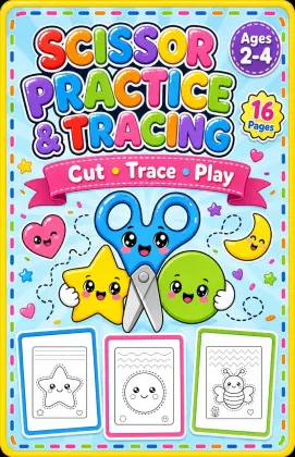 Scissor Practice and Tracing Book for Toddlers Ages 2-4 | Printable Cut and Trace Activity PDF cover thumbnail