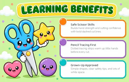 Scissor Practice and Tracing Book for Toddlers Ages 2-4 | Printable Cut and Trace Activity PDF printable page preview 1