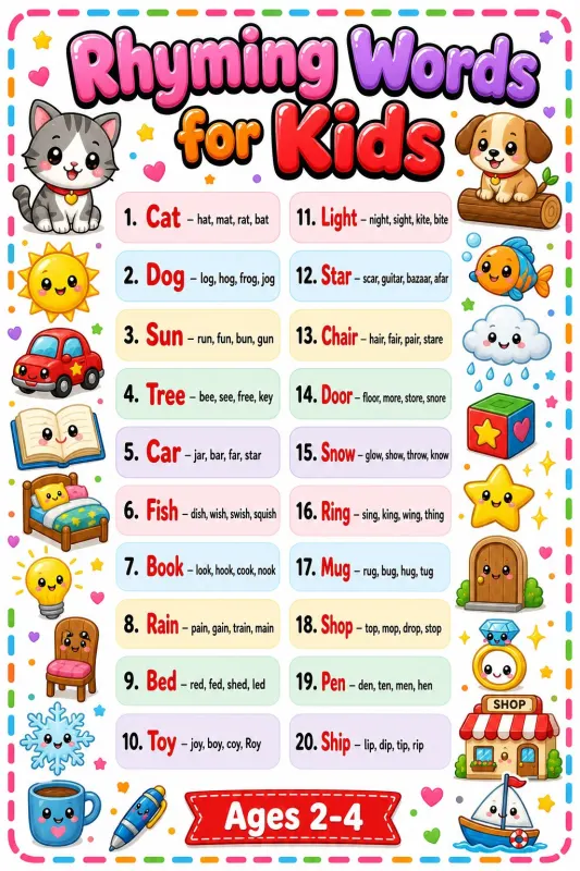 Rhyming Words Coloring Book for Kids — 20 Rhyming Pairs Printable PDF printable coloring book cover