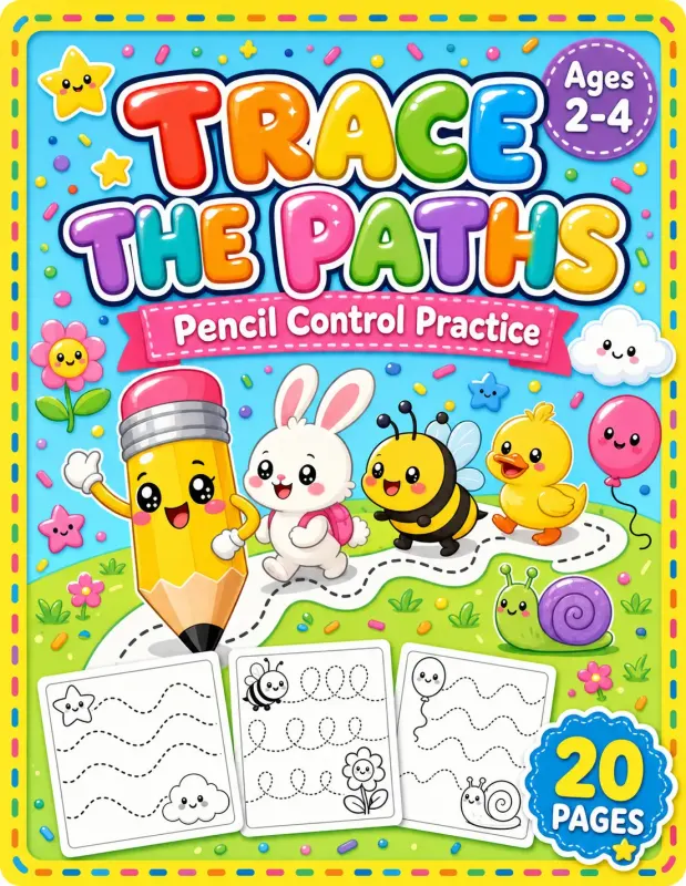 Trace the Paths Coloring Book for Toddlers Ages 2-4 | Printable Path Tracing Pencil Control PDF printable coloring book cover
