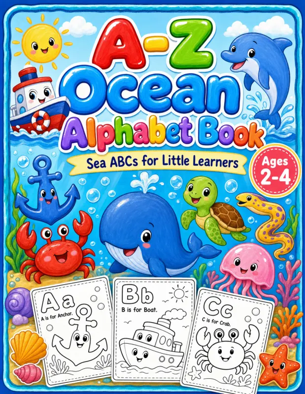 Ocean Alphabet Coloring Book for Toddlers printable coloring book cover