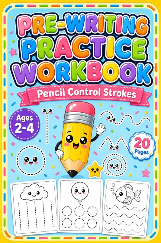 Pre-Writing Practice Workbook for Toddlers Ages 2-4 | Printable Pencil Control Strokes PDF printable coloring book cover