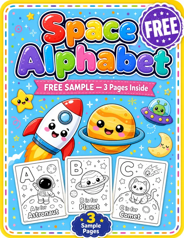 Free Space Alphabet Coloring Book Sample — A, B, C Pages for Toddlers printable coloring book cover