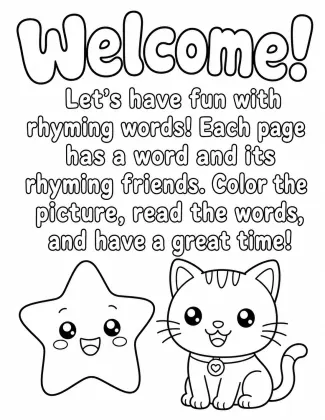 Rhyming Words Coloring Book for Kids — 20 Rhyming Pairs Printable PDF printable page preview 2