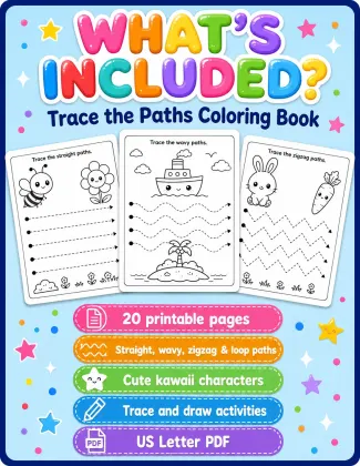 Trace the Paths Coloring Book for Toddlers Ages 2-4 | Printable Path Tracing Pencil Control PDF printable page preview 2