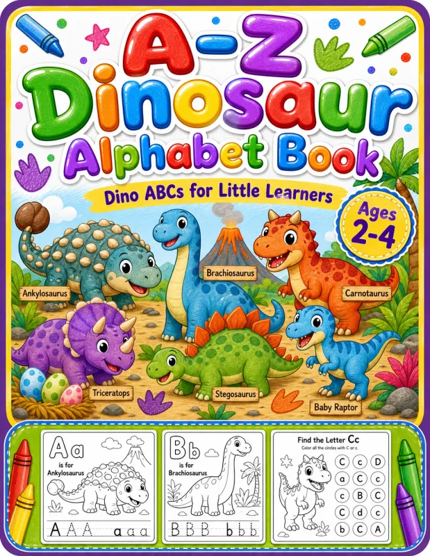 Dinosaur Alphabet Coloring Book for Toddlers printable coloring book cover