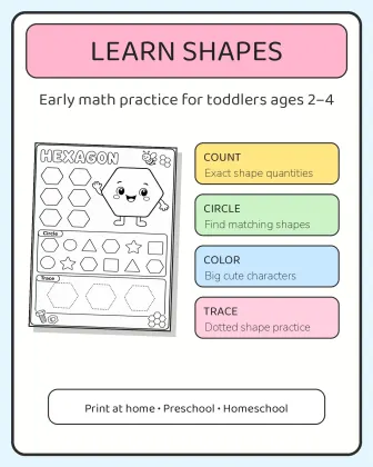 Shape Recognition Worksheets for Toddlers printable page preview 1