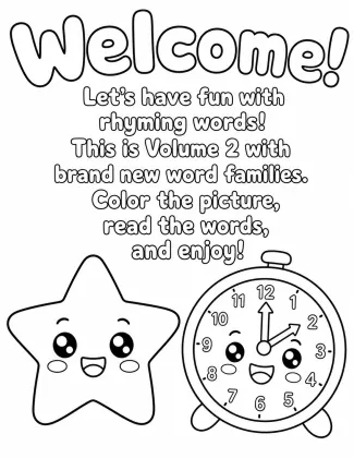 Rhyming Words Coloring Book for Kids Vol 2 — 20 More Rhyming Pairs Printable PDF printable page preview 2