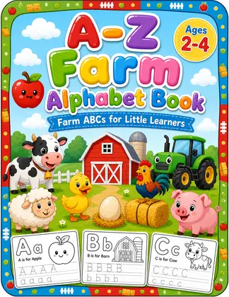 A-Z Farm Alphabet Book for Toddlers Ages 2-4 | Printable Farm ABC Coloring PDF cover