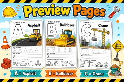 Construction Alphabet Coloring Book for Toddlers printable page preview 3