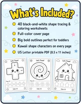 My First Shapes Book for Toddlers Ages 2-4 | 40 Trace & Color Pages printable page preview 1