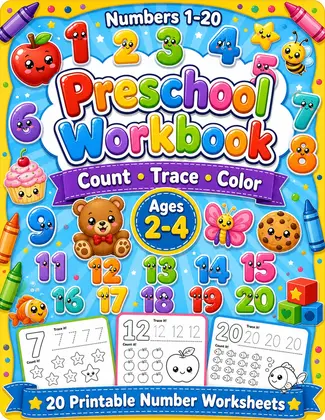 Numbers 1-20 Preschool Workbook for Toddlers Ages 2-4 | Printable Counting & Tracing PDF cover