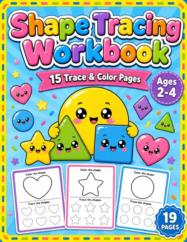 Shape Tracing Workbook for Toddlers Ages 2-4 | Printable Shape Tracing & Coloring PDF printable coloring book cover