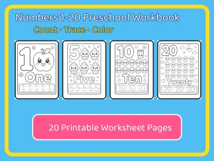 Numbers 1-20 Preschool Workbook printable page preview 1