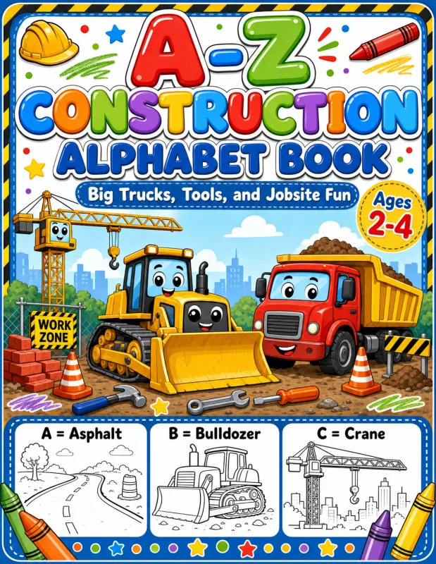 Construction Alphabet Coloring Book for Toddlers printable coloring book cover