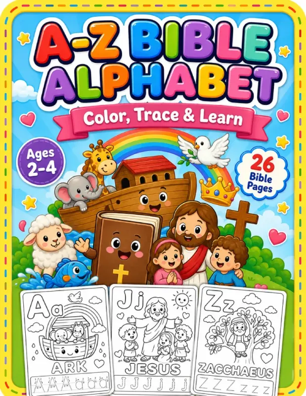 A–Z Bible Alphabet Coloring Book for Toddlers Ages 2–4 printable coloring book cover