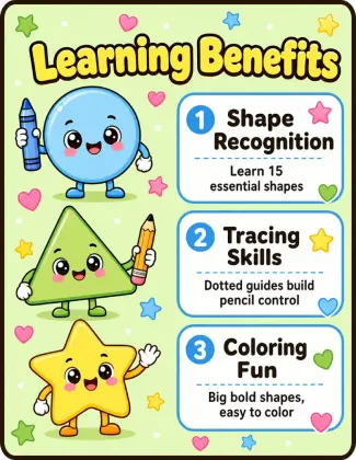 Shape Tracing Workbook for Toddlers Ages 2-4 | Printable Shape Tracing & Coloring PDF printable page preview 1