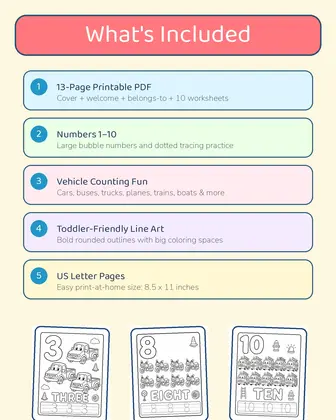 Counting Vehicles Coloring Book printable page preview 2