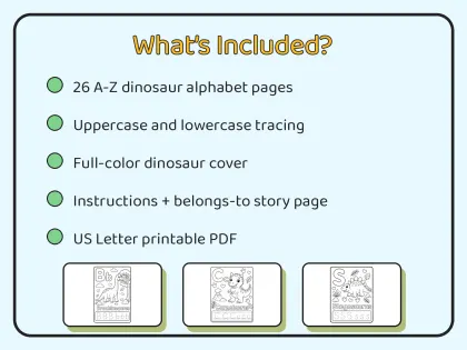 Dinosaur Alphabet Coloring Book for Toddlers printable page preview 2