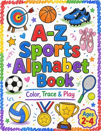 A-Z Sports Alphabet Book for Toddlers Ages 2-4 | Printable Sports ABC Coloring PDF cover