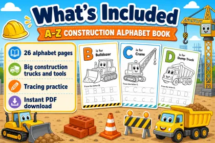 Construction Alphabet Coloring Book for Toddlers printable page preview 1